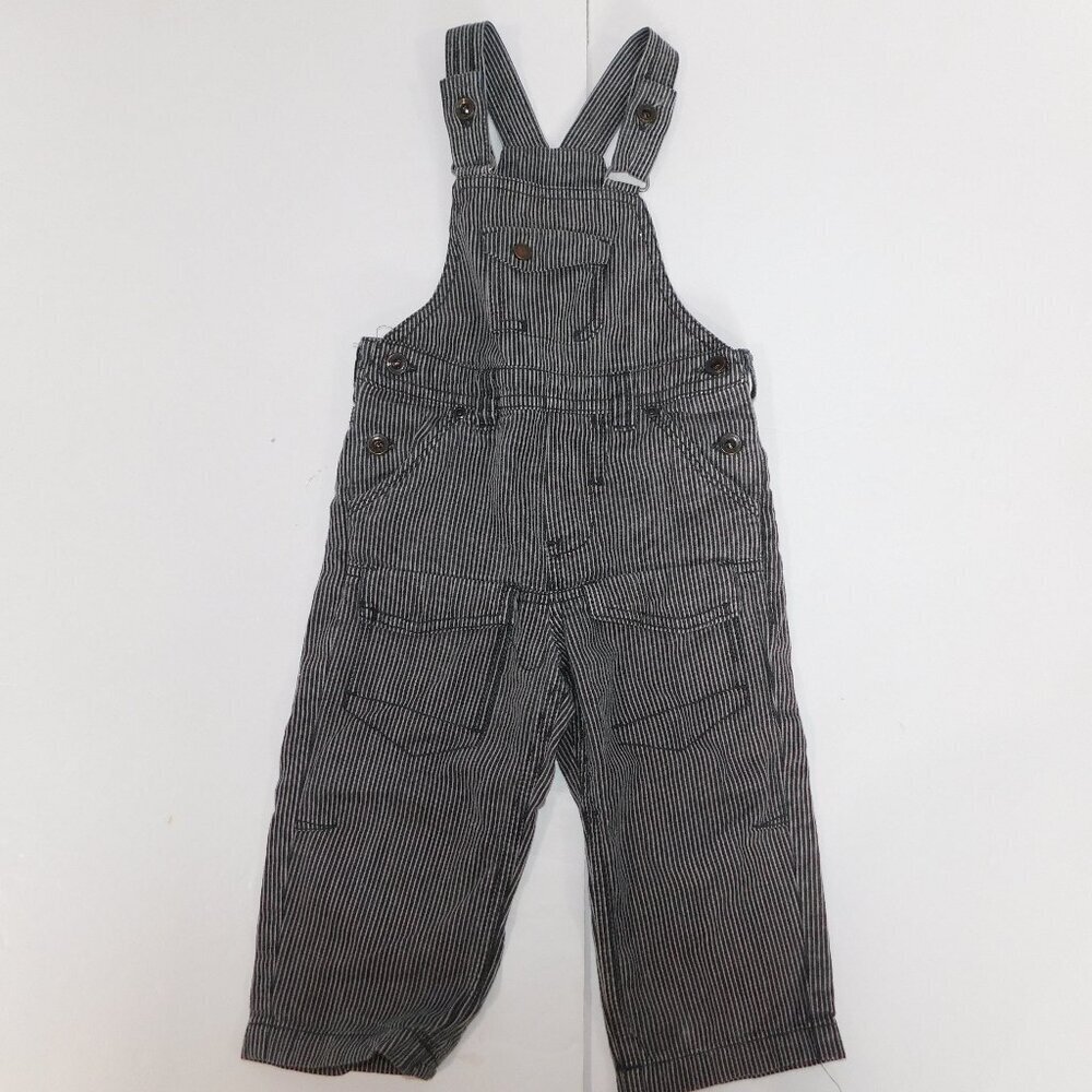 MEXX baby Boy 12-18 Months Black Gray Striped Overalls Conductor Look
